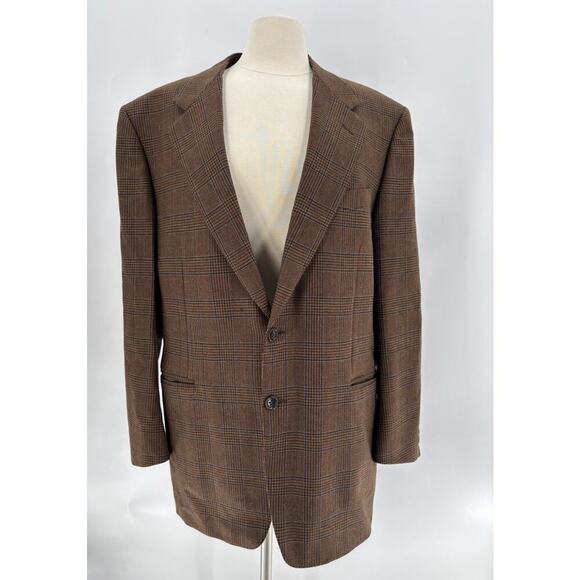 Canali Suit Jacket Mens 44 US/54 EUBrown 100% Wool Glen Plaid Two Button Sport - Picture 1 of 16